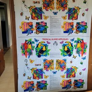 Tropical fabric applique panels fish parrots fabric